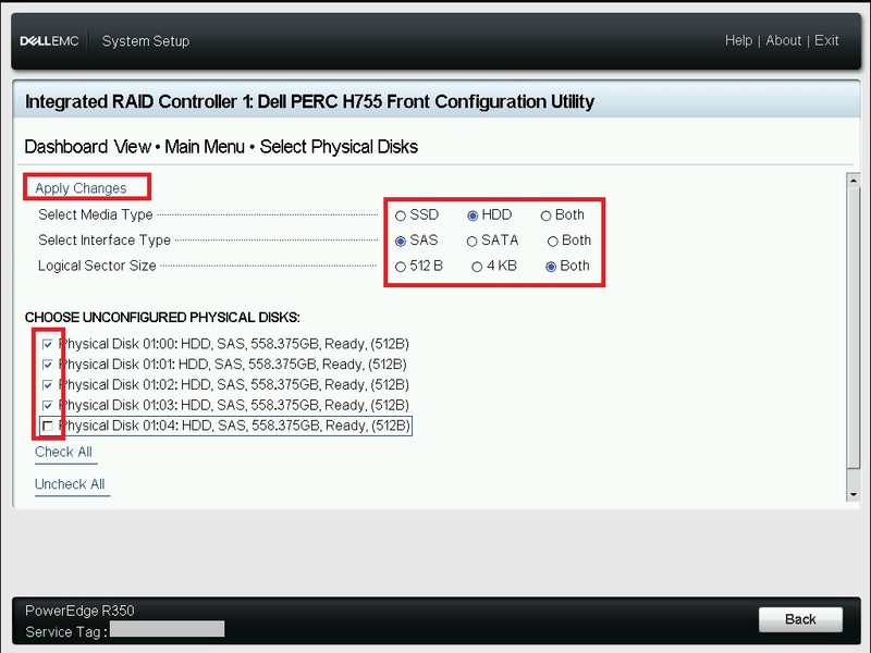 「Create Virtual Disk」画面で「Apply Changes」を押下して設定を反映