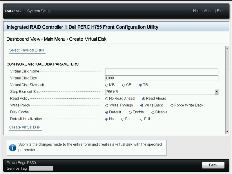 「Create Virtual Disk」画面のパラメーター設定