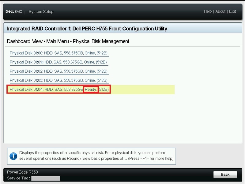 「Physical Disk Management」画面でReadyのディスクを選択